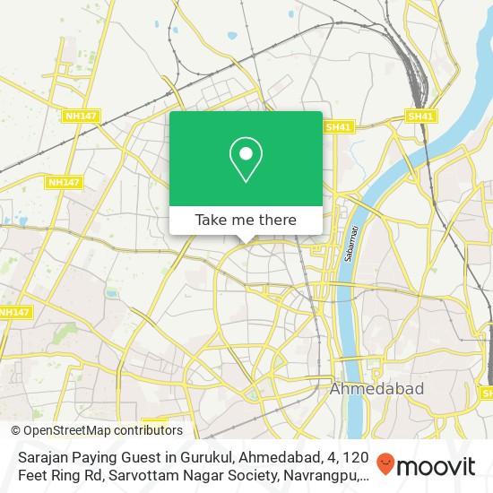 Sarajan Paying Guest in Gurukul, Ahmedabad, 4, 120 Feet Ring Rd, Sarvottam Nagar Society, Navrangpu map