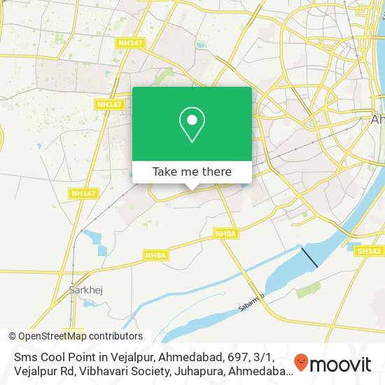 Sms Cool Point in Vejalpur, Ahmedabad, 697, 3 / 1, Vejalpur Rd, Vibhavari Society, Juhapura, Ahmedaba map