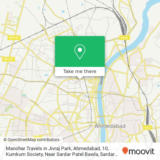 Manohar Travels in Jivraj Park, Ahmedabad, 10, Kumkum Society, Near Sardar Patel Bawla, Sardar Pate map