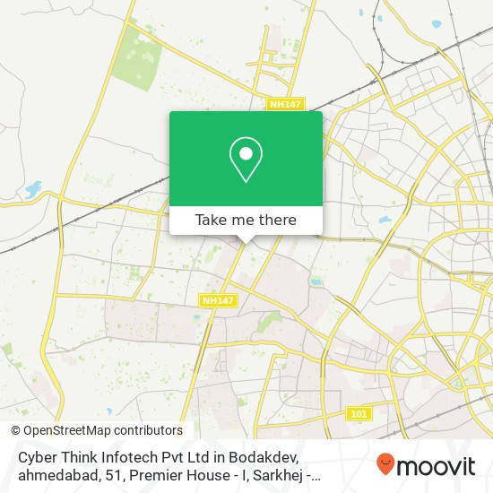Cyber Think Infotech Pvt Ltd in Bodakdev, ahmedabad, 51, Premier House - I, Sarkhej - Gandhinagar H map