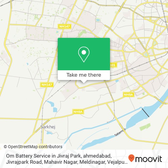 Om Battery Service in Jivraj Park, ahmedabad, Jivrajpark Road, Mahavir Nagar, Meldinagar, Vejalpur, map