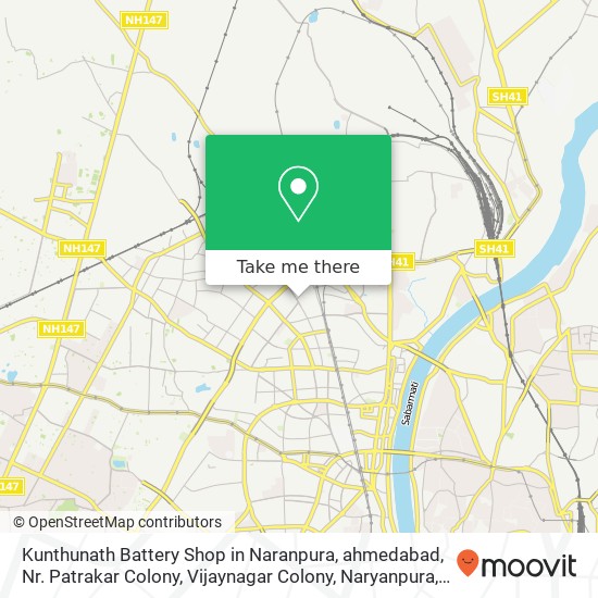 Kunthunath Battery Shop in Naranpura, ahmedabad, Nr. Patrakar Colony, Vijaynagar Colony, Naryanpura map