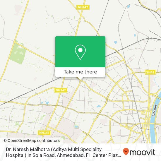 Dr. Naresh Malhotra (Aditya Multi Speciality Hospital) in Sola Road, Ahmedabad, F1 Center Plaza Sat map