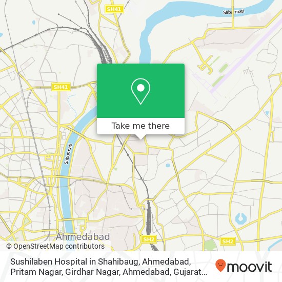 Sushilaben Hospital in Shahibaug, Ahmedabad, Pritam Nagar, Girdhar Nagar, Ahmedabad, Gujarat 380016 map