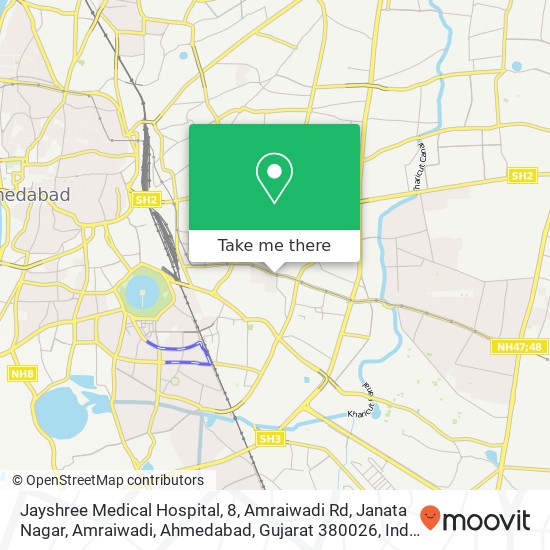 Jayshree Medical Hospital, 8, Amraiwadi Rd, Janata Nagar, Amraiwadi, Ahmedabad, Gujarat 380026, Ind map