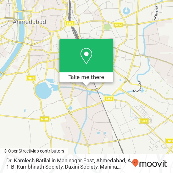Dr. Kamlesh Ratilal in Maninagar East, Ahmedabad, A, 1-B, Kumbhnath Society, Daxini Society, Manina map