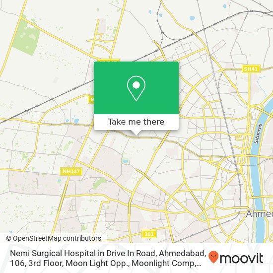 Nemi Surgical Hospital in Drive In Road, Ahmedabad, 106, 3rd Floor, Moon Light Opp., Moonlight Comp map