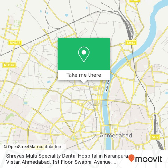 Shreyas Multi Speciality Dental Hospital in Naranpura Vistar, Ahmedabad, 1st Floor, Swapnil Avenue, map