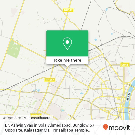 Dr. Ashvin Vyas in Sola, Ahmedabad, Bunglow 57, Opposite. Kalasagar Mall, Nr.saibaba Temple Satadha map
