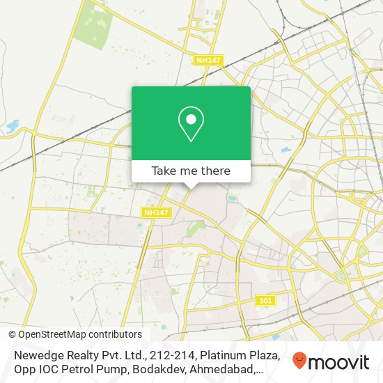 Newedge Realty Pvt. Ltd., 212-214, Platinum Plaza, Opp IOC Petrol Pump, Bodakdev, Ahmedabad, Gujara map