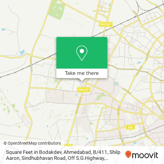 Square Feet in Bodakdev, Ahmedabad, B / 411, Shilp Aaron, Sindhubhavan Road, Off S.G.Highway, Bodakde map