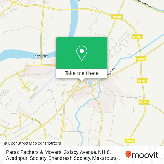 Paras Packers & Movers, Galaxy Avenue, NH-8, Avadhpuri Society, Chandresh Society, Makarpura, Narod map