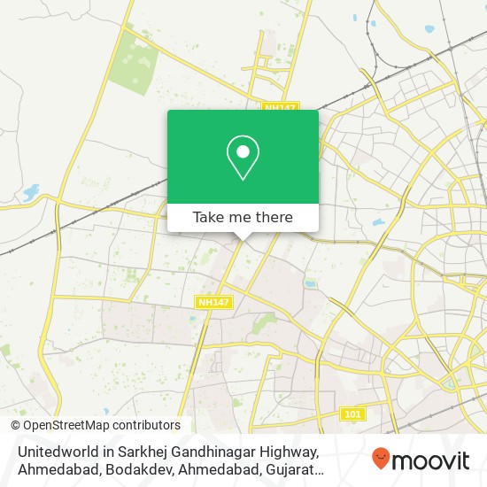 Unitedworld in Sarkhej Gandhinagar Highway, Ahmedabad, Bodakdev, Ahmedabad, Gujarat 380059, India map