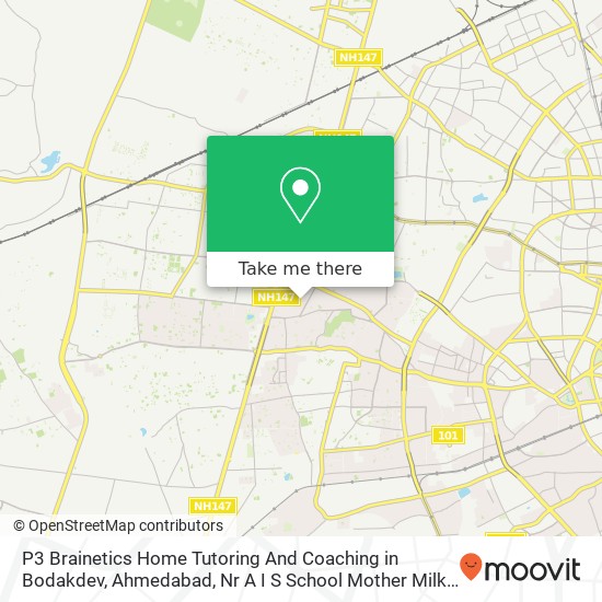 P3 Brainetics Home Tutoring And Coaching in Bodakdev, Ahmedabad, Nr A I S School Mother Milk Palace map