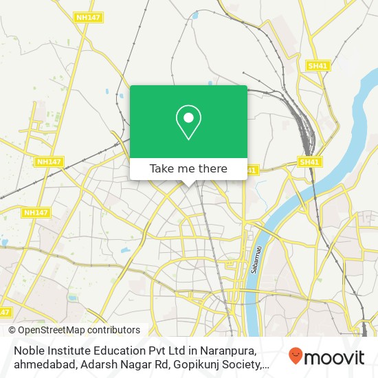 Noble Institute Education Pvt Ltd in Naranpura, ahmedabad, Adarsh Nagar Rd, Gopikunj Society, Vijay map