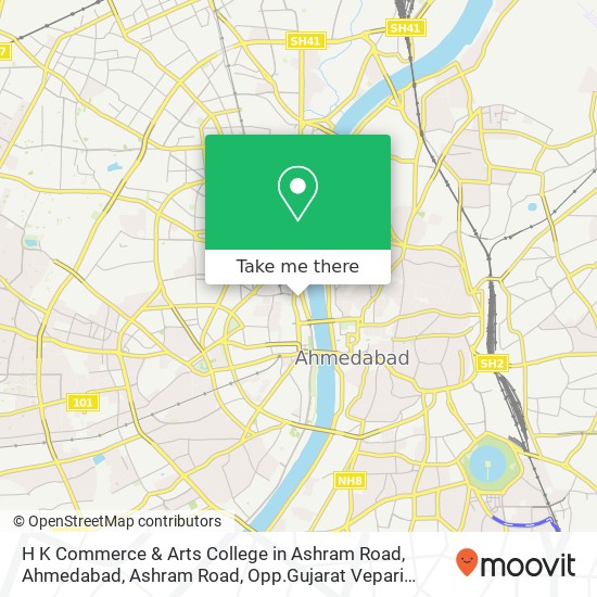 H K Commerce & Arts College in Ashram Road, Ahmedabad, Ashram Road, Opp.Gujarat Vepari Mahamandal O map