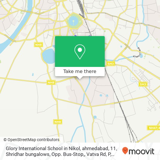 Glory International School in Nikol, ahmedabad, 11, Shridhar bungalows, Opp. Bus-Stop,, Vatva Rd, P map