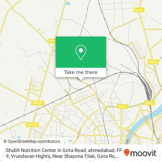 Shubh Nutrition Center in Gota Road, ahmedabad, FF-9, Vrundavan Hights, Near Shayona Tilak, Gota Ro map