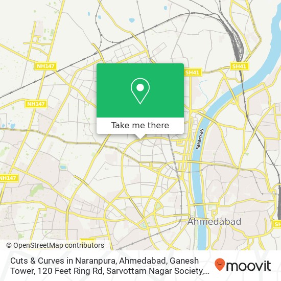 Cuts & Curves in Naranpura, Ahmedabad, Ganesh Tower, 120 Feet Ring Rd, Sarvottam Nagar Society, Nav map