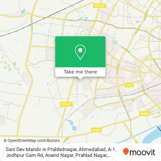 Sani Dev Mandir in Prahladnagar, Ahmedabad, A-1, Jodhpur Gam Rd, Anand Nagar, Prahlad Nagar, Ahmeda map