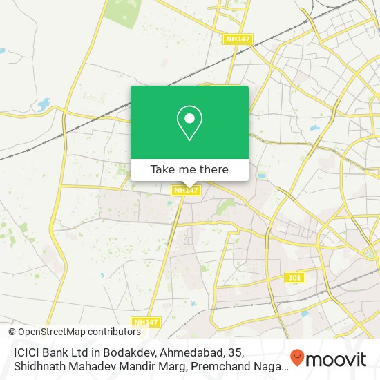 ICICI Bank Ltd in Bodakdev, Ahmedabad, 35, Shidhnath Mahadev Mandir Marg, Premchand Nagar Society, map