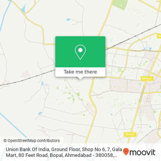 Union Bank Of India, Ground Floor, Shop No 6, 7, Gala Mart, 80 Feet Road, Bopal, Ahmedabad - 380058 map