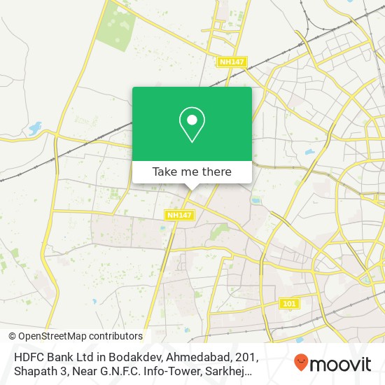 HDFC Bank Ltd in Bodakdev, Ahmedabad, 201, Shapath 3, Near G.N.F.C. Info-Tower, Sarkhej Gandhinagar map