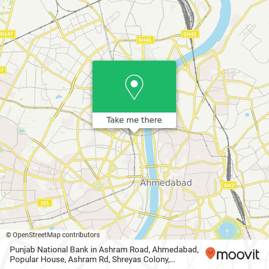 Punjab National Bank in Ashram Road, Ahmedabad, Popular House, Ashram Rd, Shreyas Colony, Navrangpu map