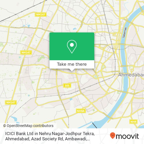 ICICI Bank Ltd in Nehru Nagar-Jodhpur Tekra, Ahmedabad, Azad Society Rd, Ambawadi, Ahmedabad, Gujar map