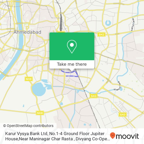 Karur Vysya Bank Ltd, No.1-4 Ground Floor Jupiter House,Near Maninagar Char Rasta , Divyang Co-Oper map