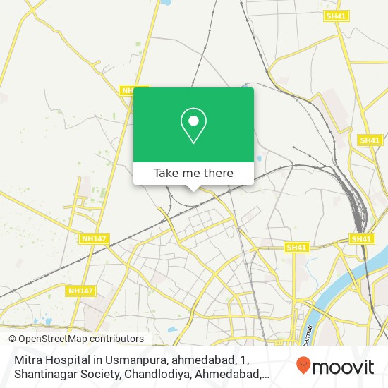 Mitra Hospital in Usmanpura, ahmedabad, 1, Shantinagar Society, Chandlodiya, Ahmedabad, Gujarat 382 map