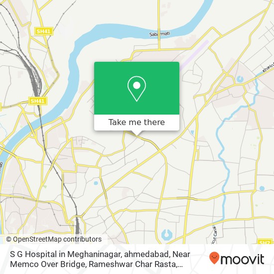 S G Hospital in Meghaninagar, ahmedabad, Near Memco Over Bridge, Rameshwar Char Rasta, Meghaninagar map