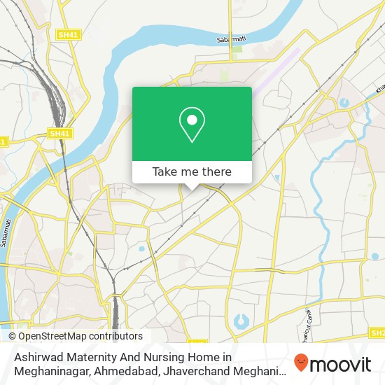 Ashirwad Maternity And Nursing Home in Meghaninagar, Ahmedabad, Jhaverchand Meghani Rd, Adarsh Soci map