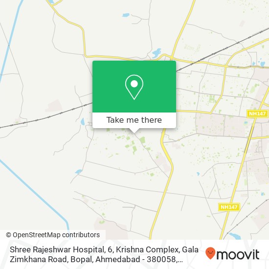 Shree Rajeshwar Hospital, 6, Krishna Complex, Gala Zimkhana Road, Bopal, Ahmedabad - 380058, Opposi map