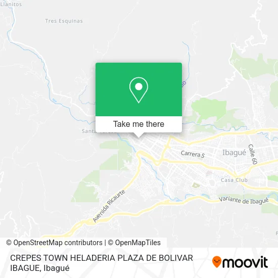 Mapa de CREPES TOWN HELADERIA PLAZA DE BOLIVAR IBAGUE