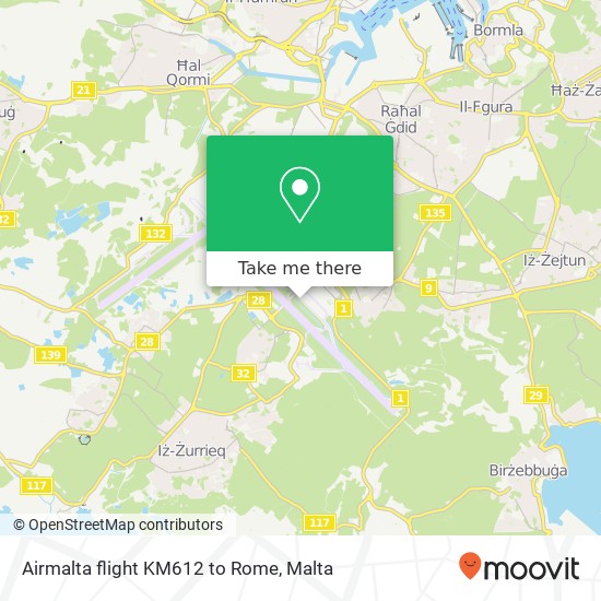 Airmalta flight KM612 to Rome map