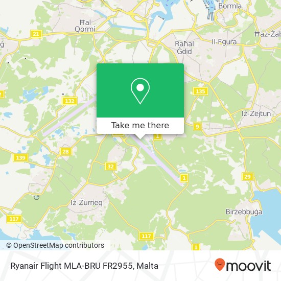 Ryanair Flight MLA-BRU FR2955 map