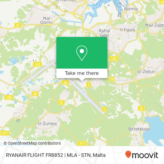 RYANAIR FLIGHT FR8852 | MLA - STN map