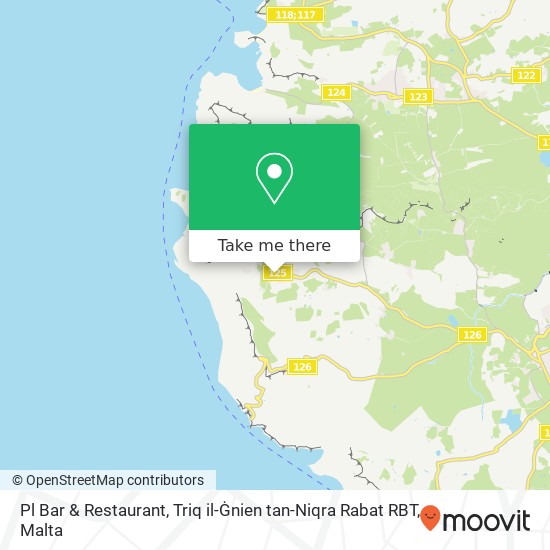 Pl Bar & Restaurant, Triq il-Ġnien tan-Niqra Rabat RBT map