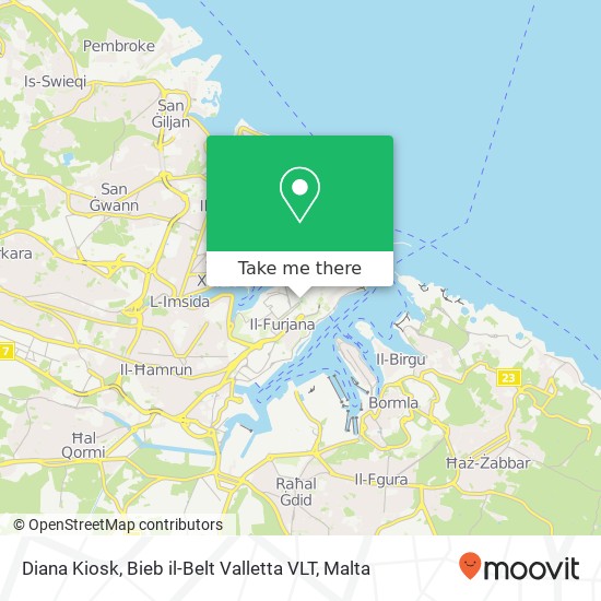 Diana Kiosk, Bieb il-Belt Valletta VLT map