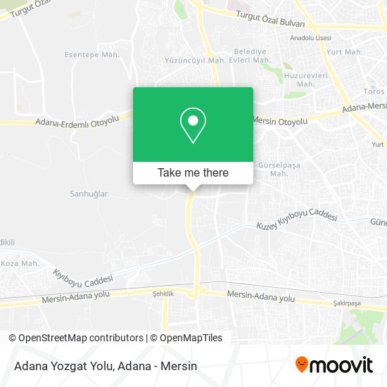 Adana Yozgat Yolu map