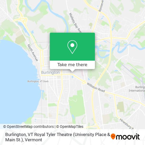 Burlington, VT Royal Tyler Theatre (University Place & Main St.) map