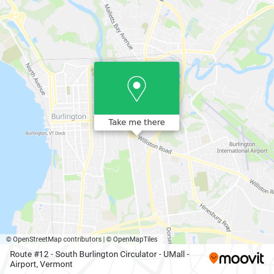 Route #12 - South Burlington Circulator - UMall - Airport map