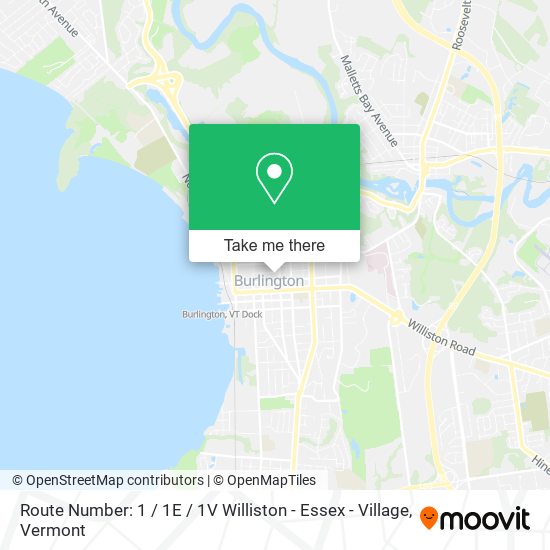 Route Number: 1 / 1E / 1V Williston - Essex - Village map