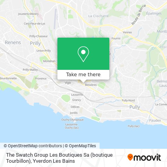 How to get to The Swatch Group Les Boutiques Sa (boutique Tourbillon) in  Vaud by Bus, Train or Metro?