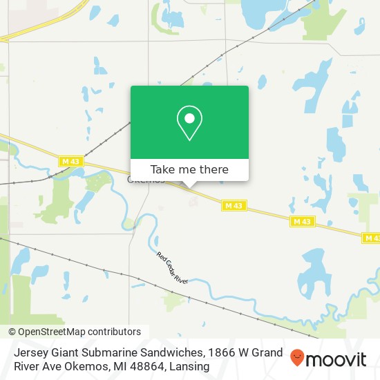 Mapa de Jersey Giant Submarine Sandwiches, 1866 W Grand River Ave Okemos, MI 48864