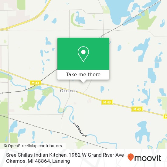 Mapa de Sree Chillas Indian Kitchen, 1982 W Grand River Ave Okemos, MI 48864