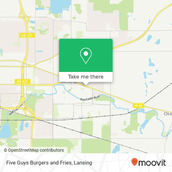 Mapa de Five Guys Burgers and Fries, 623 E Grand River Ave East Lansing, MI 48823
