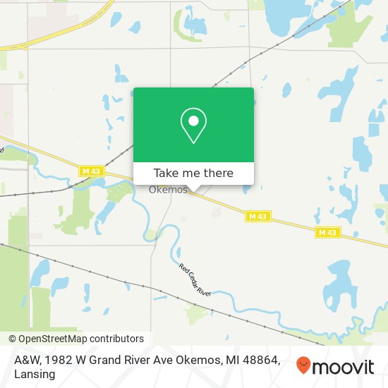 Mapa de A&W, 1982 W Grand River Ave Okemos, MI 48864