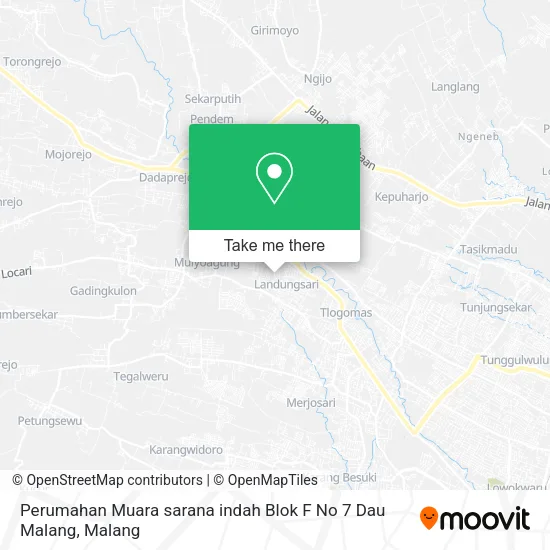 Perumahan Muara sarana indah Blok F No 7 Dau Malang map